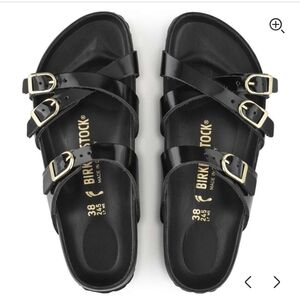 Birkenstock Franca Black Sandals with Gold Buckles